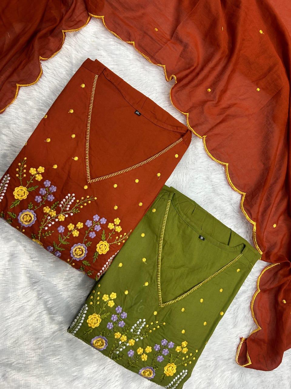 Designer Heavy Embroidery Cotton with pocket Suit Set for Festive & Daily Wear for Woman