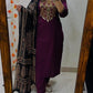 Exquisite Embroidered Cotton Kurta Pant Dupatta Set with Printed Dupatta