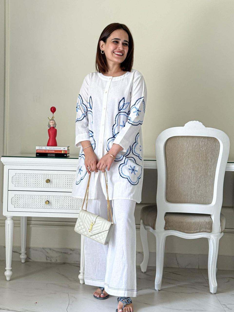 Whimsical Summer Cotton Kurti–Palazzo Co-ord Set FOR WOMAN