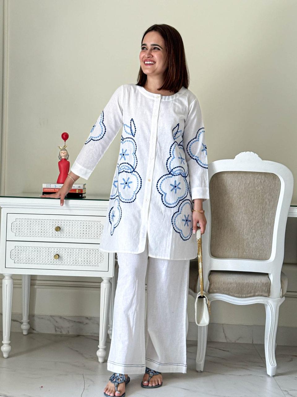 Whimsical Summer Cotton Kurti–Palazzo Co-ord Set FOR WOMAN