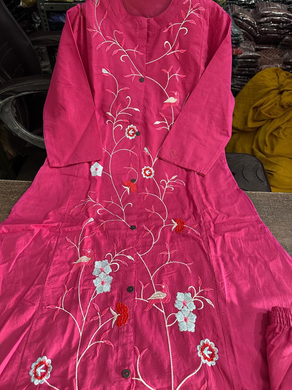 Signature Style Cotton 60×60 Embroidery Co-ord Set For Woman