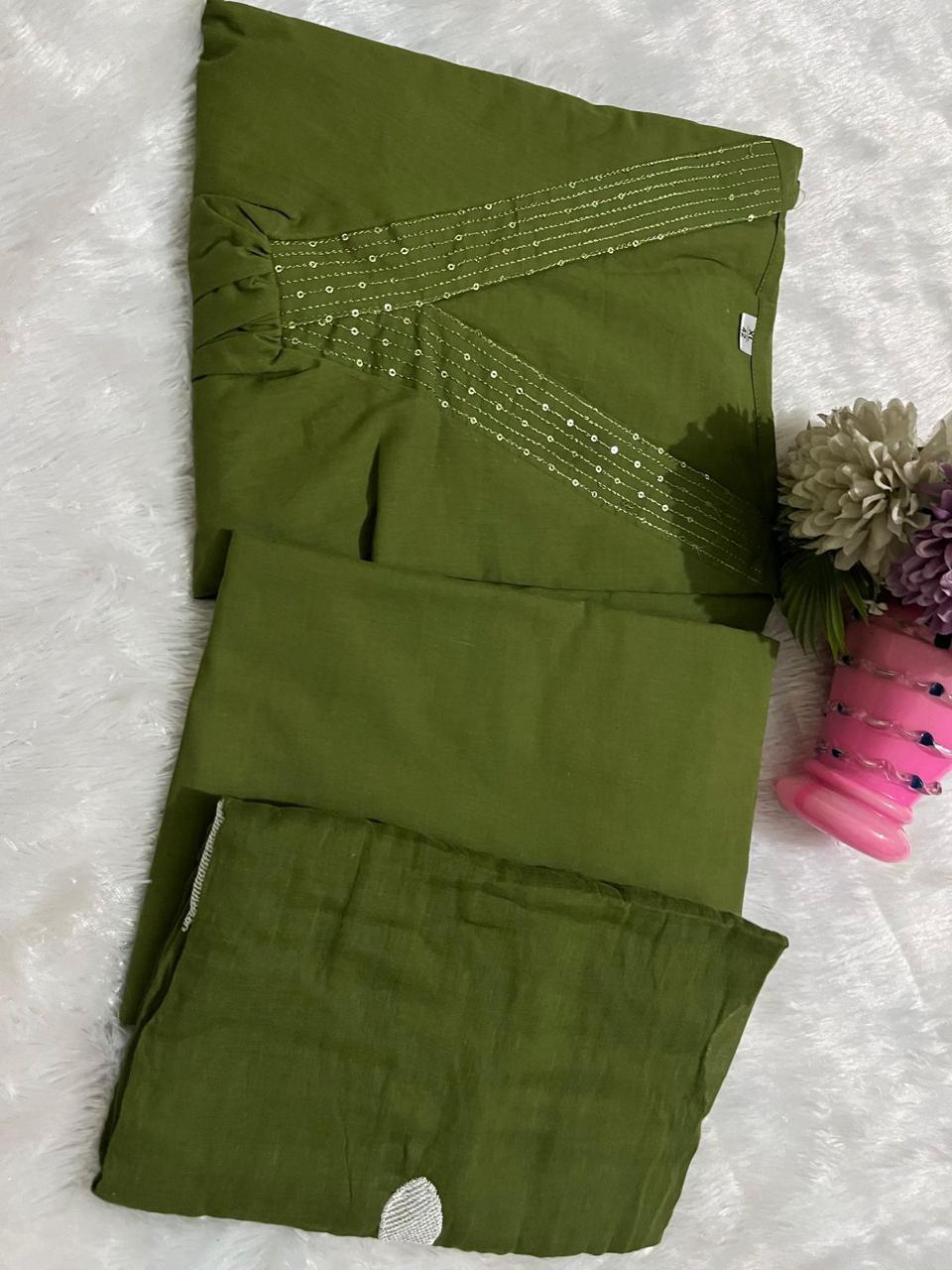 Floral Embroidery Pure Cotton Suit Set with Soft Mulmul Dupatta