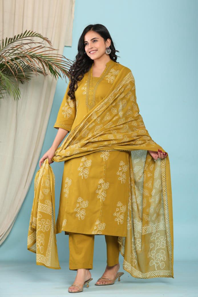 Elegant 3-Piece 60-60 Embroided Cotton Kurta Pant Set with Dupatta  Comfortable Daily & Festive Wear