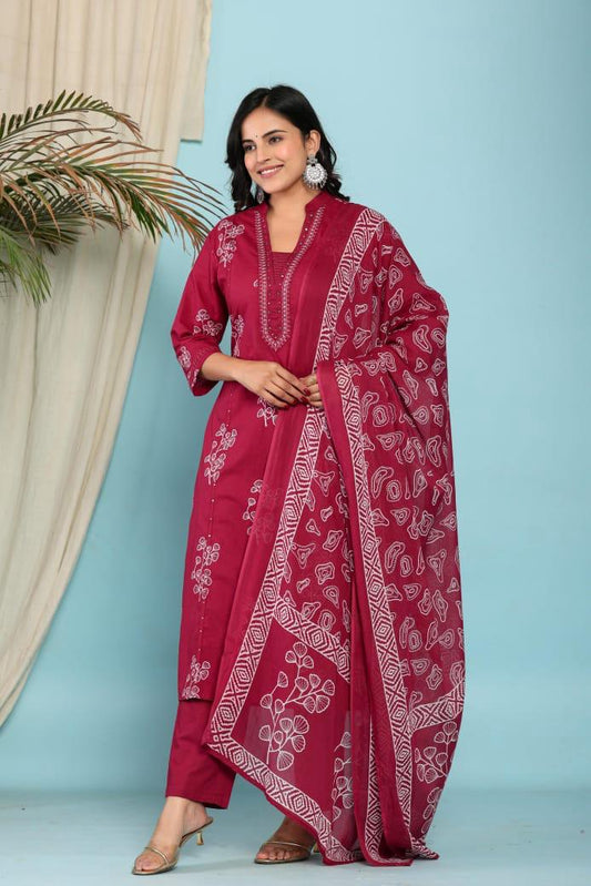 Elegant 3-Piece 60-60 Embroided Cotton Kurta Pant Set with Dupatta  Comfortable Daily & Festive Wear