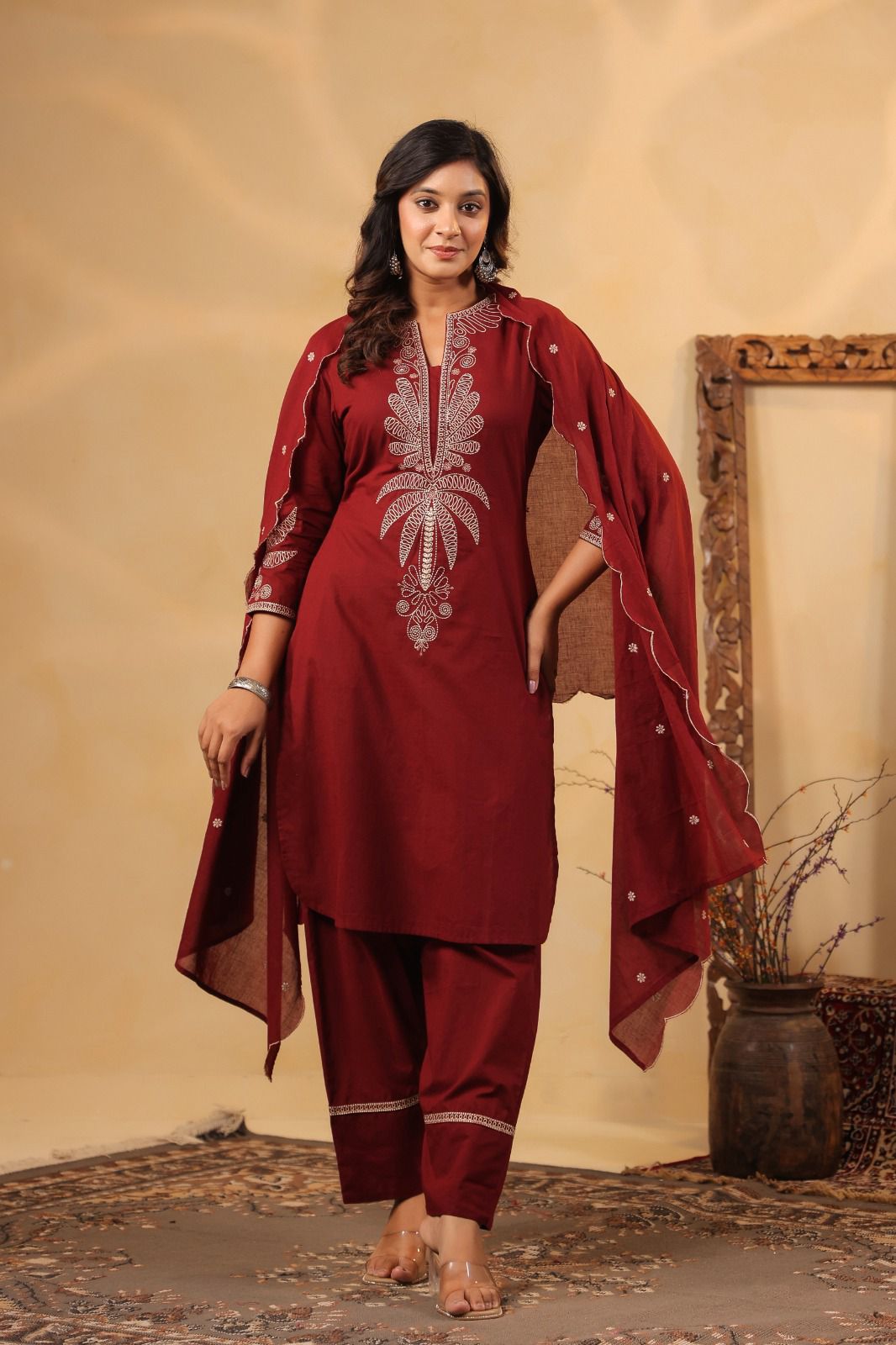 Women’s Ethnic Wear Farsi Salwar Set – Embroidered 3-Piece Collection