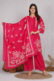 Women’s 3-Piece Printed Kurta Set with Palazzo & Dupatta  Elegant Ethnic Wear