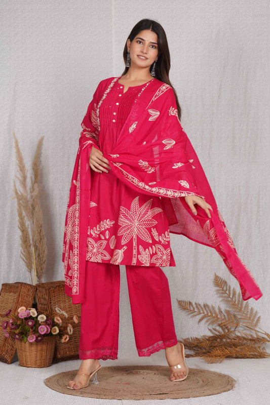 Women’s 3-Piece Printed Kurta Set with Palazzo & Dupatta  Elegant Ethnic Wear