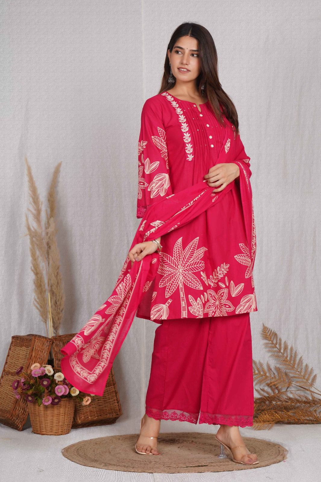 Women’s 3-Piece Printed Kurta Set with Palazzo & Dupatta  Elegant Ethnic Wear