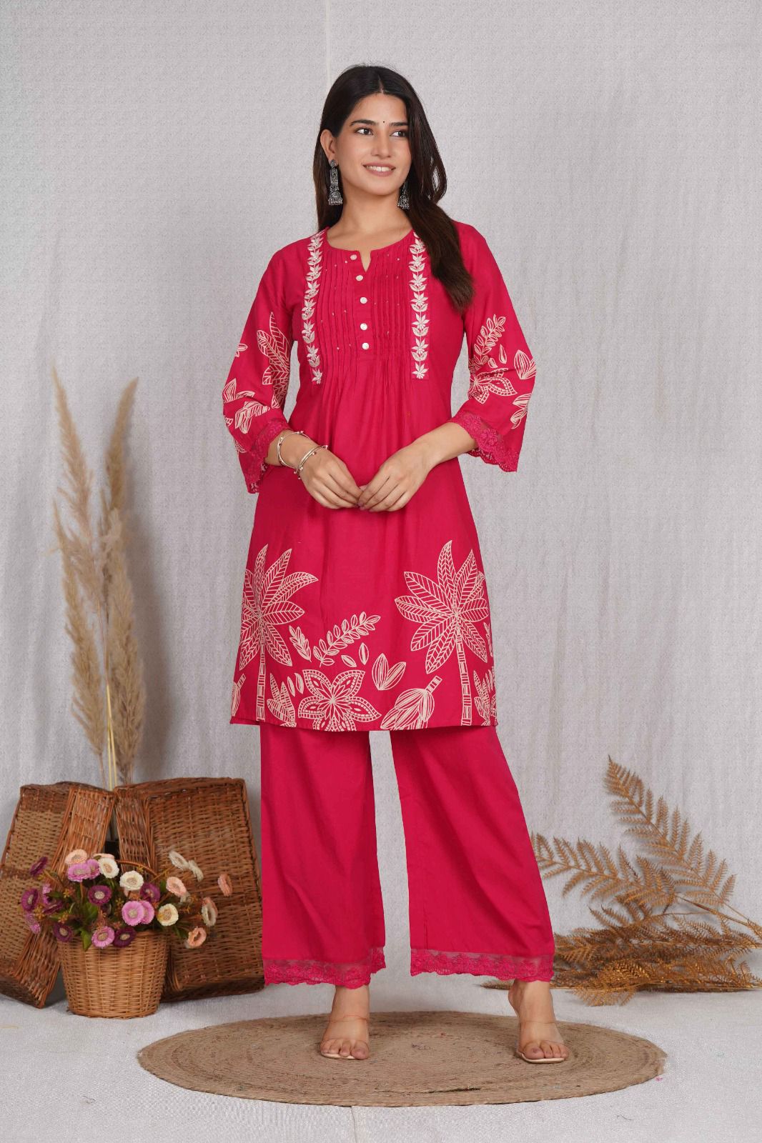 Women’s 3-Piece Printed Kurta Set with Palazzo & Dupatta  Elegant Ethnic Wear