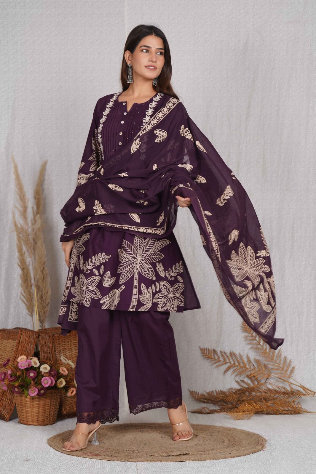 Women’s 3-Piece Printed Kurta Set with Palazzo & Dupatta  Elegant Ethnic Wear