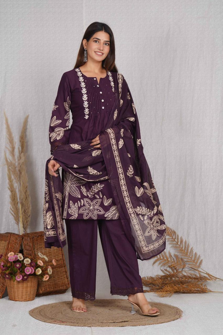 Women’s 3-Piece Printed Kurta Set with Palazzo & Dupatta  Elegant Ethnic Wear