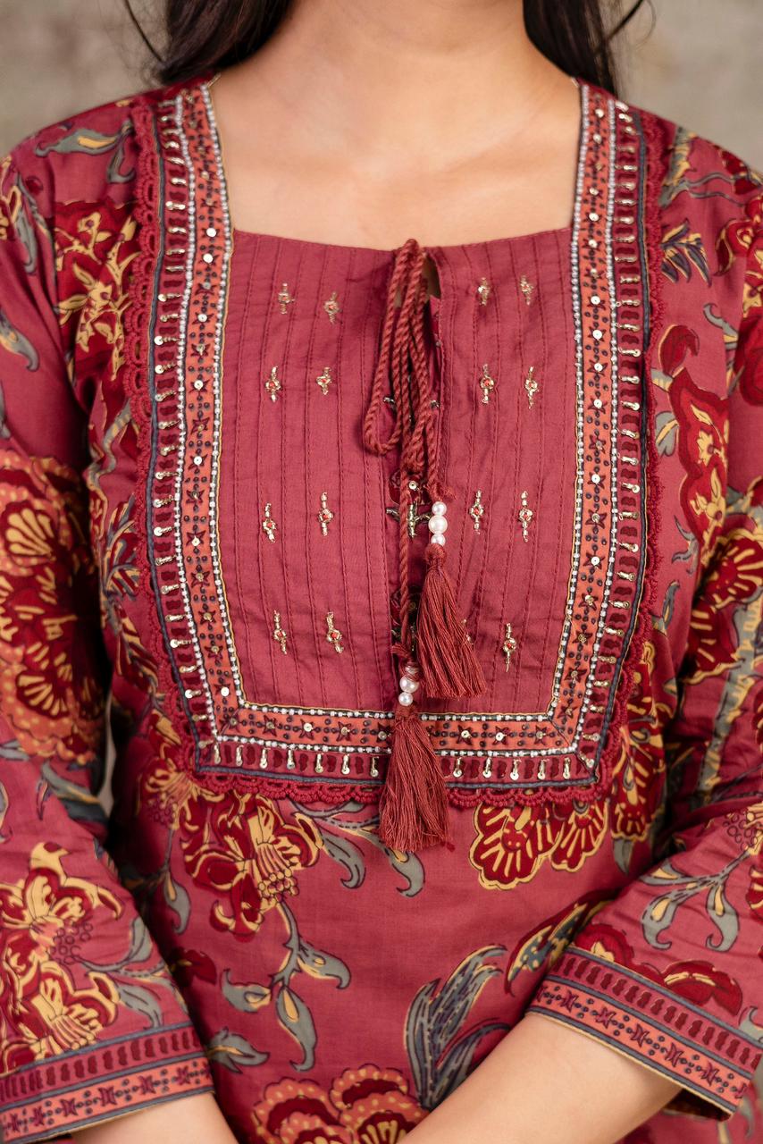 Elegant Cotton 3-Piece Embroidered  Lace work Suit Set  Traditional Wear for Women