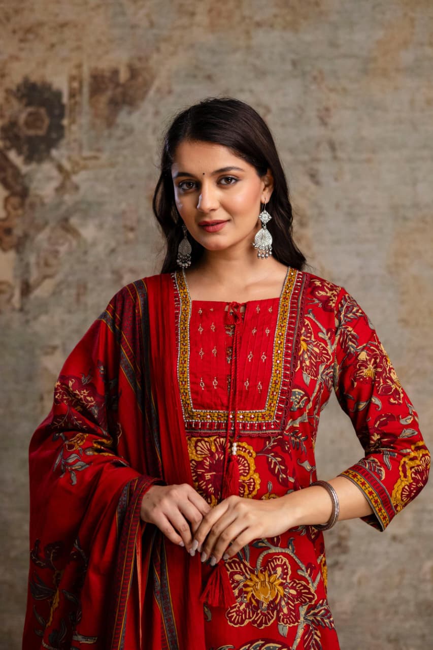 Elegant Cotton 3-Piece Embroidered  Lace work Suit Set  Traditional Wear for Women