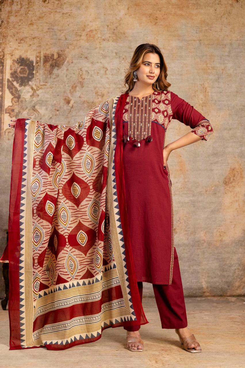 Premium Mul Mul Cotton Ethnic Set  Embroidered Kurta with Stylish Dupatta
