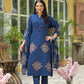 Elegant Navy Blue Kurta Set with Dupatta full applic Work  Comfortable Ethnic Wear for Women