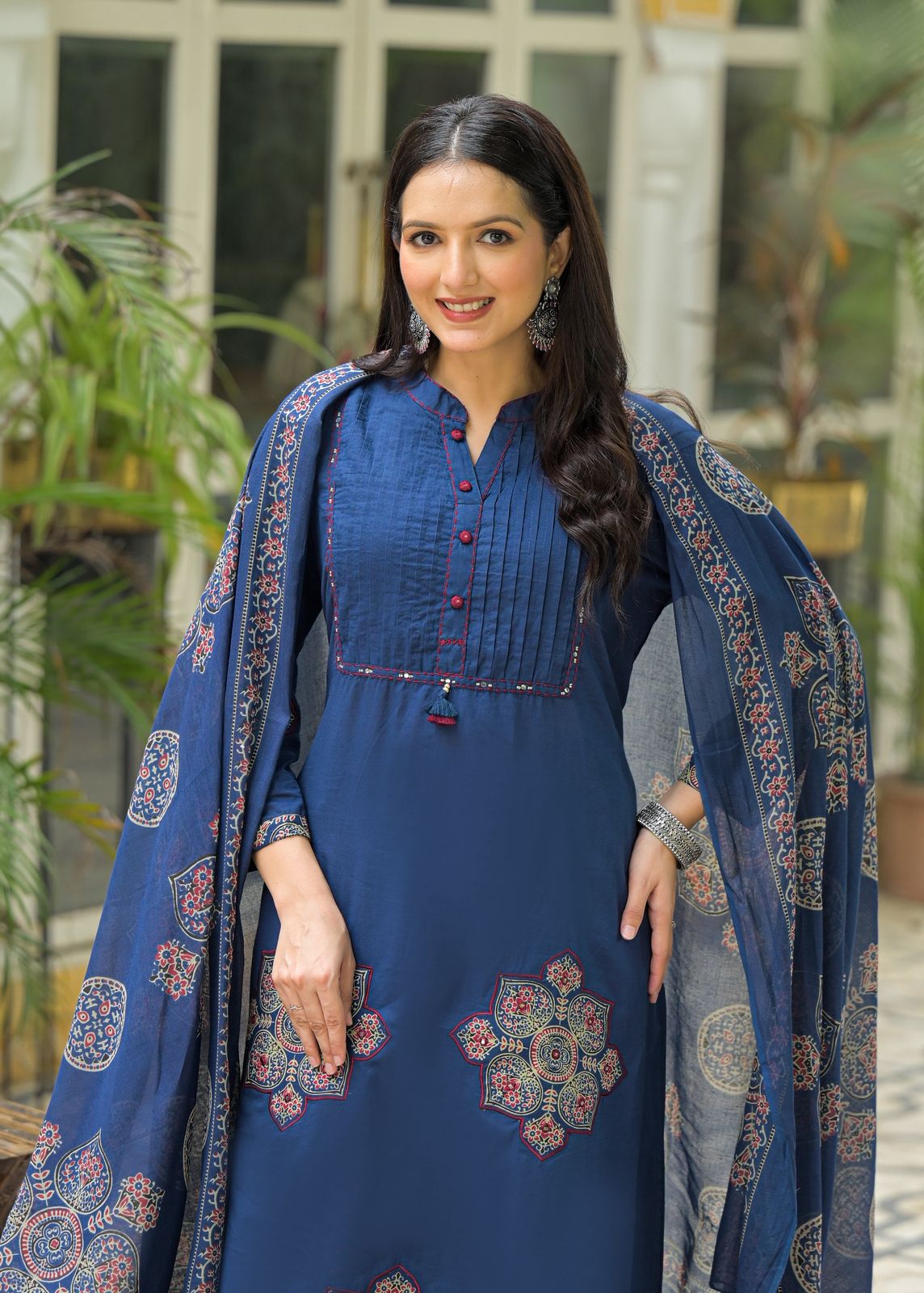 Elegant Navy Blue Kurta Set with Dupatta full applic Work  Comfortable Ethnic Wear for Women