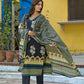 Navy Blue Cotton 3-piece Suit Set with floral , striped dupatta, and printed border design.