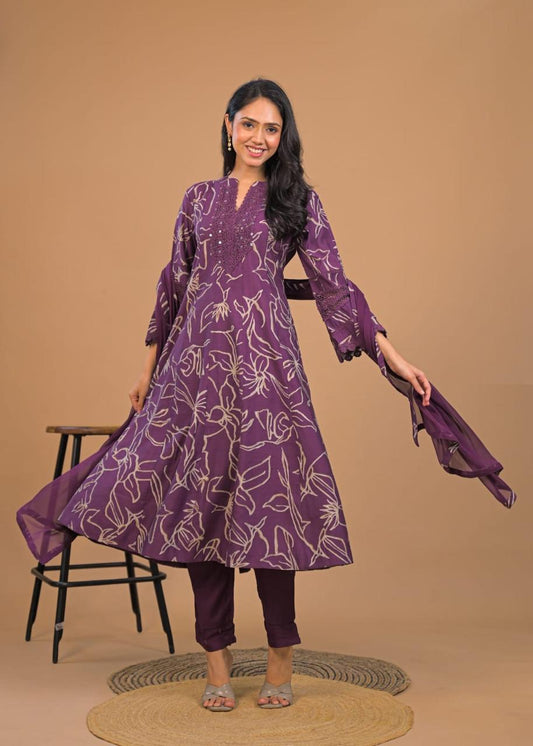 Floral Anarkali Kurta Set with Dupatta
