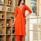 Elegant Orange Embroidered Cotton Kurta Set with Dupatta