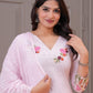 Light Pink Embroidered Cotton Kurta Set with Dupatta