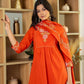Elegant Orange Embroidered Cotton Kurta Set with Dupatta
