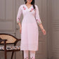 Light Pink Embroidered Cotton Kurta Set with Dupatta