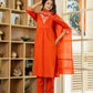 Elegant Orange Embroidered Cotton Kurta Set with Dupatta