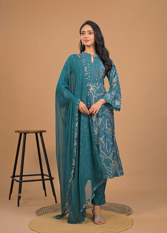 Floral Anarkali Kurta Set with Dupatta