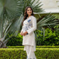 Contemporary Off-White Co-Ord Set with Blue Floral Embroidery