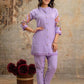 Lilac Cord Set with Bold Floral Embroidery