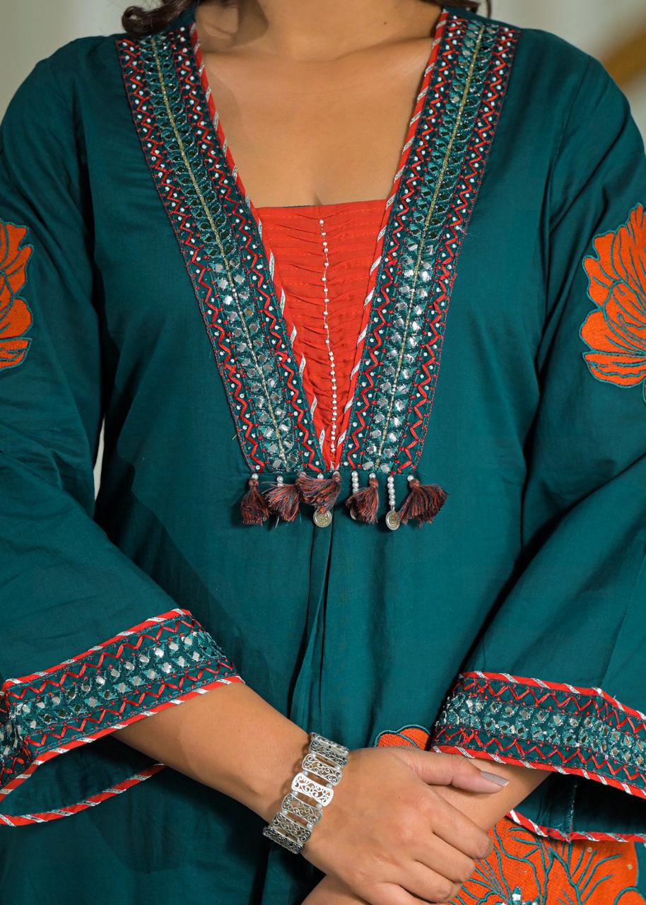 Premium Cotton 60-60 3-Piece Suit Set with Full Appliqué Work & Lining