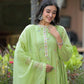 Embroidered Light Green A-Line Kurta Set with Palazzo Pants
