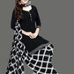 Crepe Printed Dress Material for Women & Girls (Black & White)