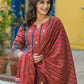 Rust Red Mul Mul 100% Cotton 3-Piece Suit Set with Digital Print