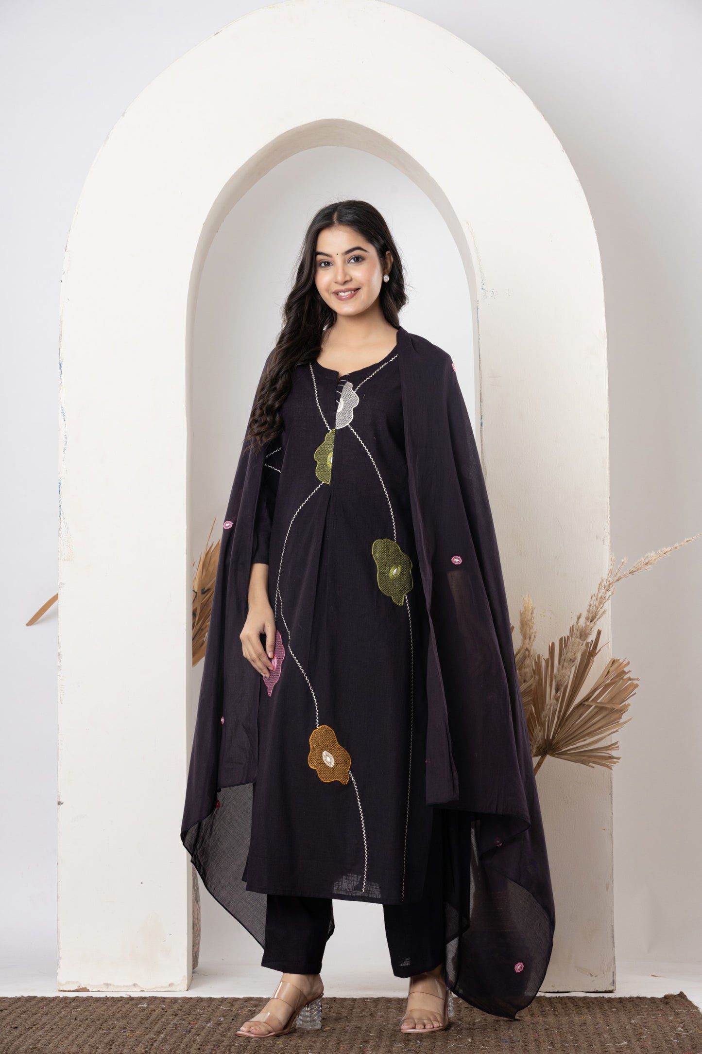 Stylish slab cotton full embroidery work Kurta set for Women with Dupatta