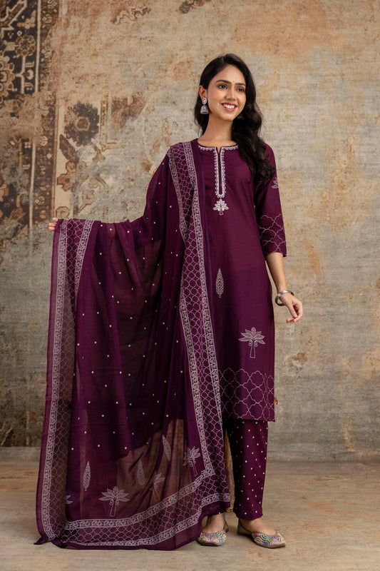 Woman Elegance meets comfort – premium embroidered  cotton suit set, perfect for every occasion