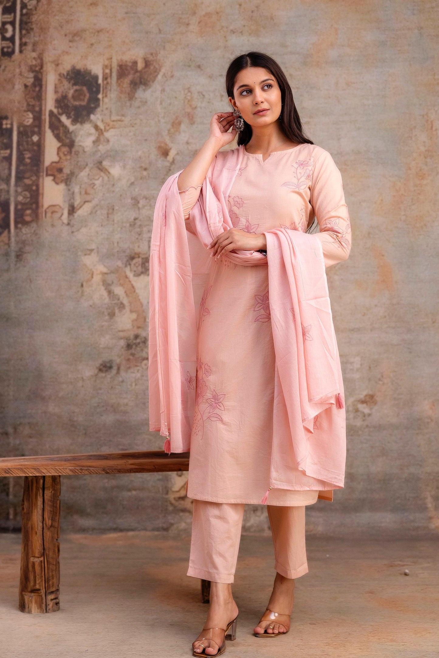 Luxury Cotton Flax 3-Piece Embroidered Ensemble