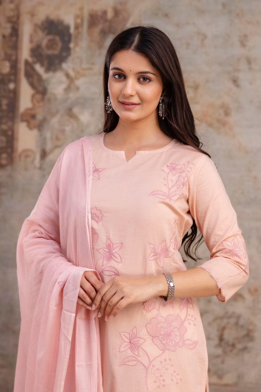 Luxury Cotton Flax 3-Piece Embroidered Ensemble