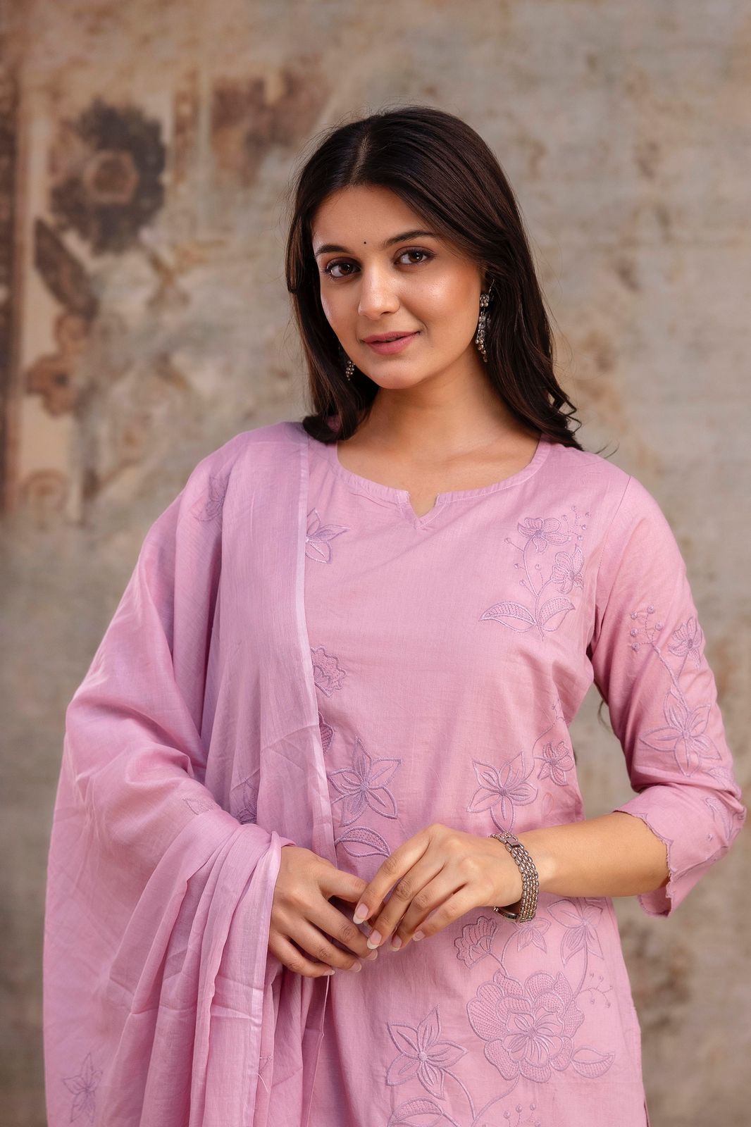 Luxury Cotton Flax 3-Piece Embroidered Ensemble