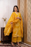 Cotton 60-60 3-Piece Suit Set | Printed Kurta, Embroidered Neckline, Dupatta & Trouser