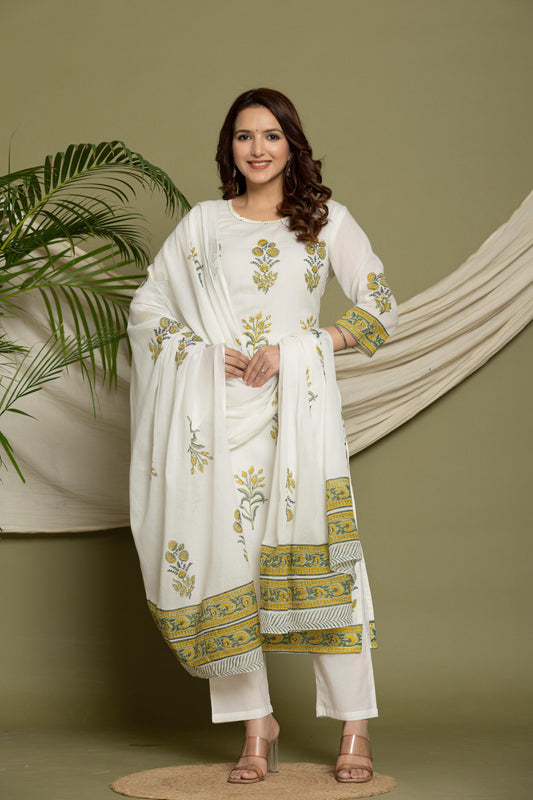 Cotton Mul 3-Piece Set | Hand Block Print with Full Lining for woman