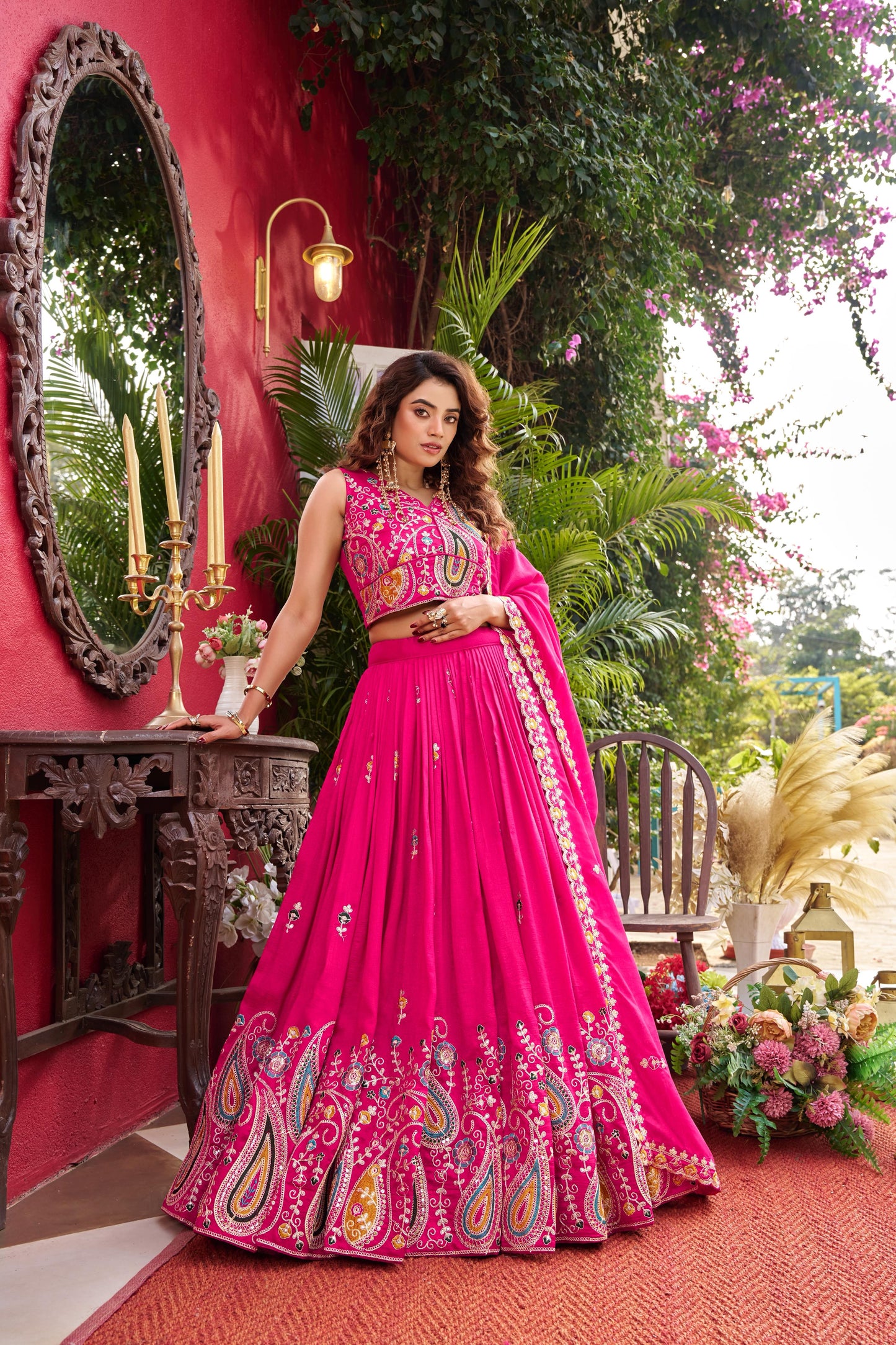 Royal Vichitra Silk Heavy Embroidered Wedding Lehenga Choli Set A
