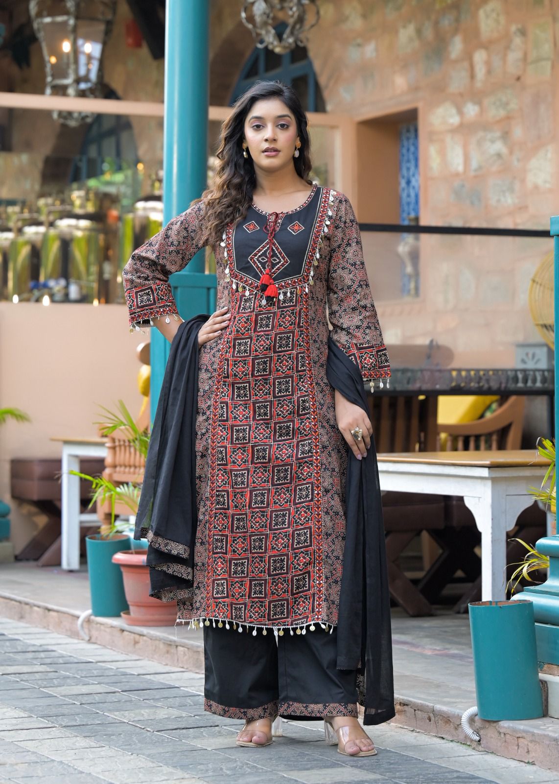 Block Print Cotton Kurta Pant Set with Dupatta