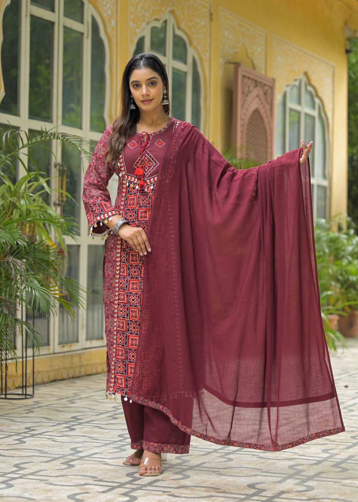 Block Print Cotton Kurta Pant Set with Dupatta