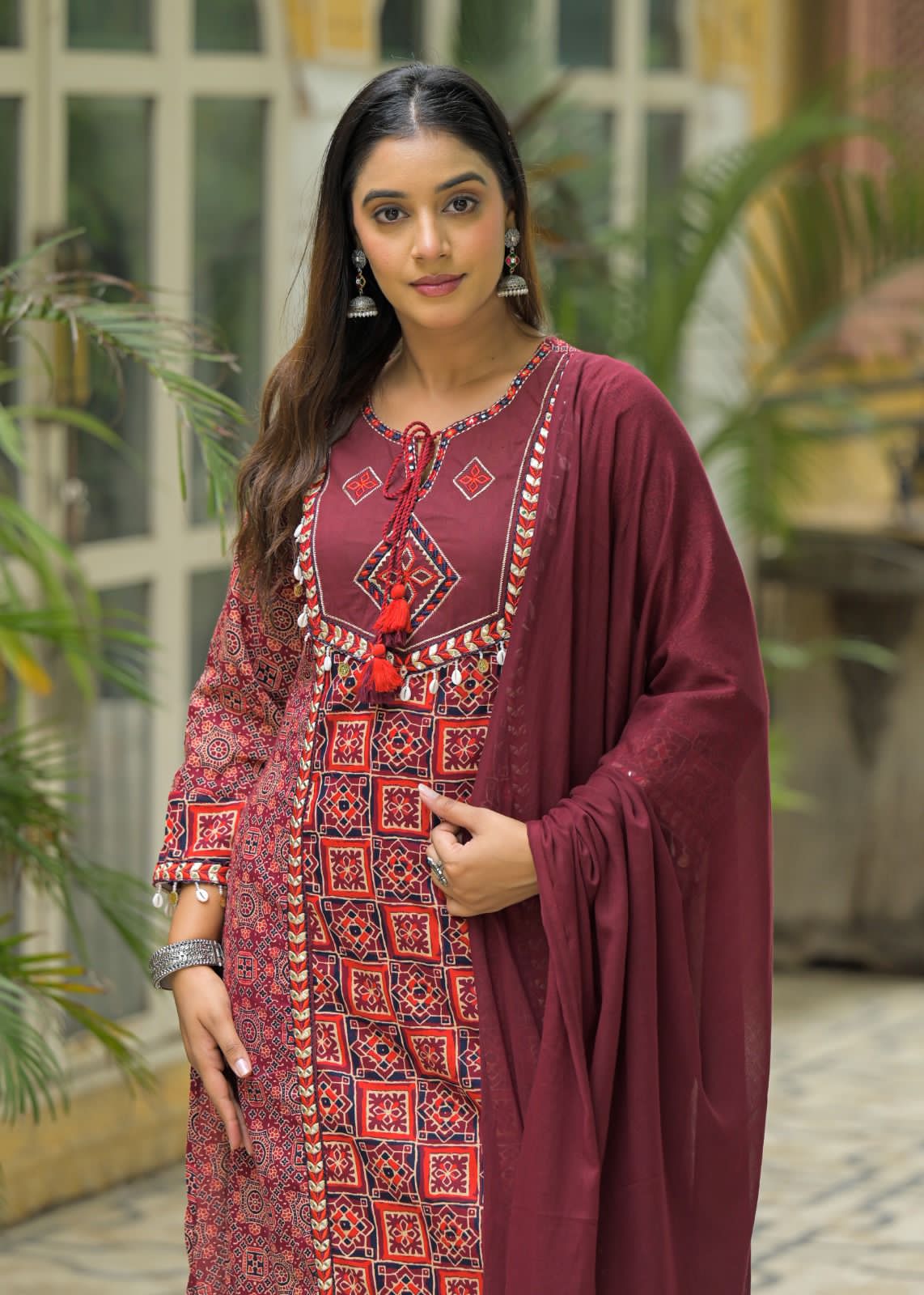 Block Print Cotton Kurta Pant Set with Dupatta