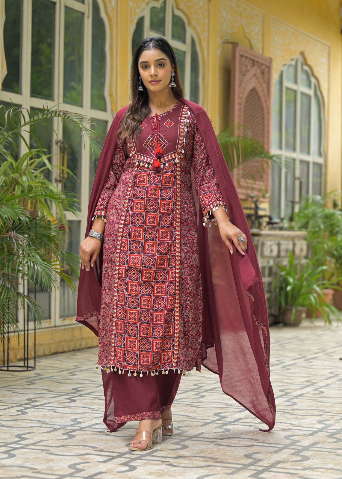 Block Print Cotton Kurta Pant Set with Dupatta