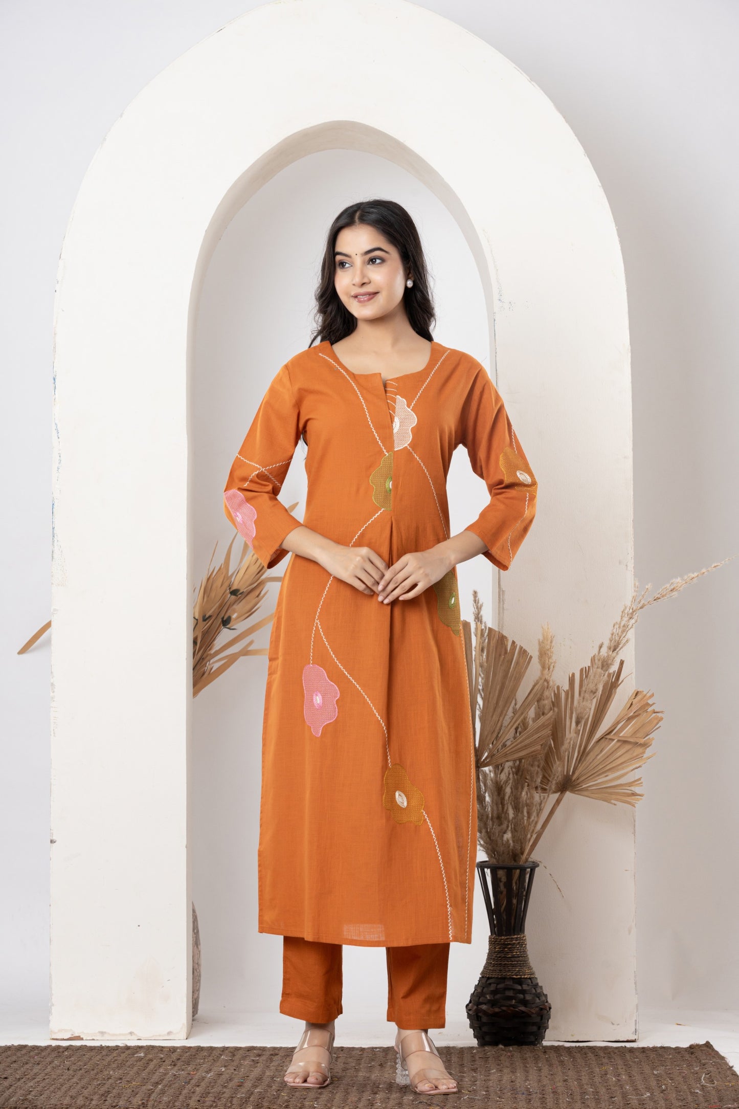 Stylish slab cotton full embroidery work Kurta set for Women with Dupatta