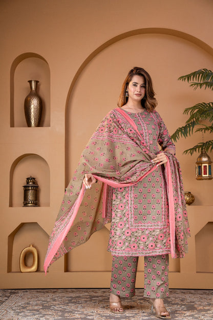 Premium Cotton 60-60 Panel Design Kurta Set with Palazzo & Dupatta – 3 Piece Ethnic Wear for Women -2