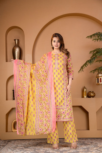 Premium Cotton 60-60 Panel Design Kurta Set with Palazzo & Dupatta – 3 Piece Ethnic Wear for Women -1