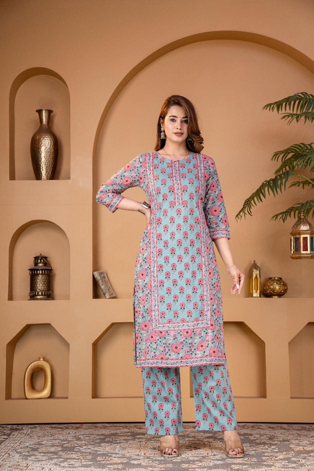 Premium Cotton 60-60 Panel Design Kurta Set with Palazzo & Dupatta – 3 Piece Ethnic Wear for Women